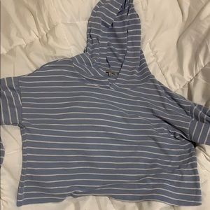 Blue Stripped Crop Shirt with a Hood